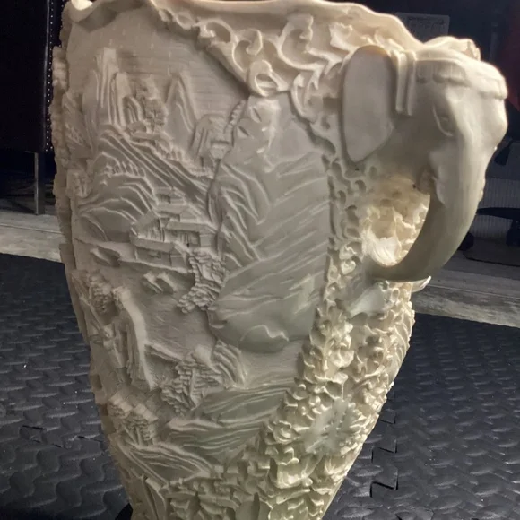 Intricately Carved Bone Elephant-Handle Decorative Vase